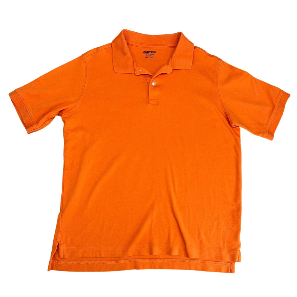 Lands End Polo Shirt Kids  Large‎ 14-16 Orange Short Sleeve Casual School Prep